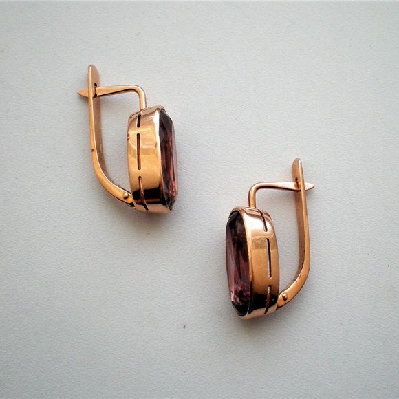 Vintage Russian Russia USSR 14K 583 Rose Pink Gold Alexandrite Dangle EARRINGS - Picture 4 of 8